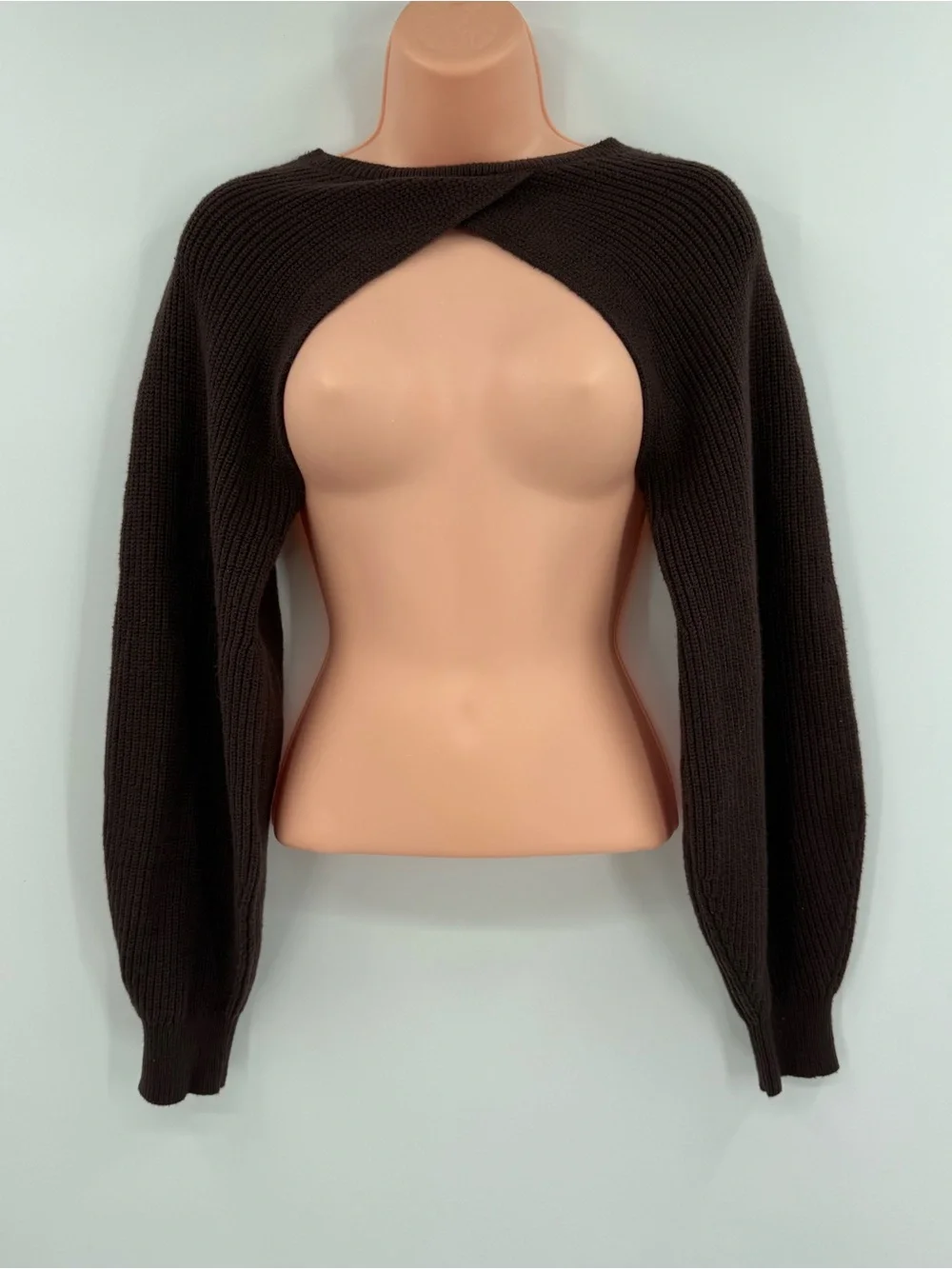 Open Edit Crossover Bolero Shrug Long Sleeve  Sweater| Brown | Small